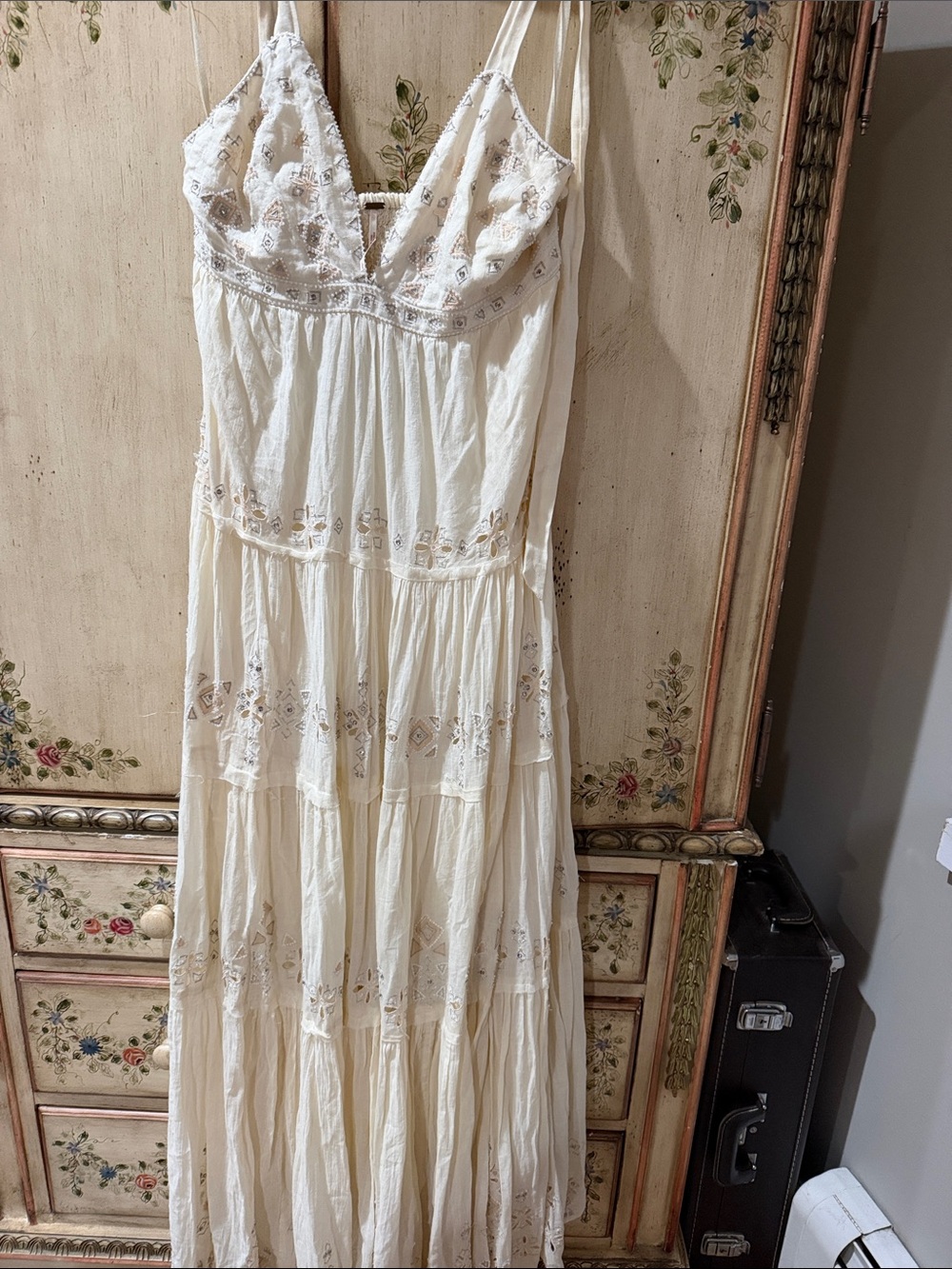 Free People Cream Embroidered Maxi Dress